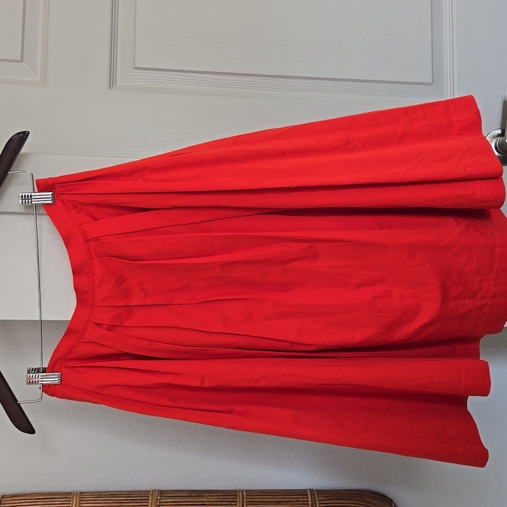 Coral Red Button-Front Skirt Preppy Academia Minimalist - Picture 3 of 9